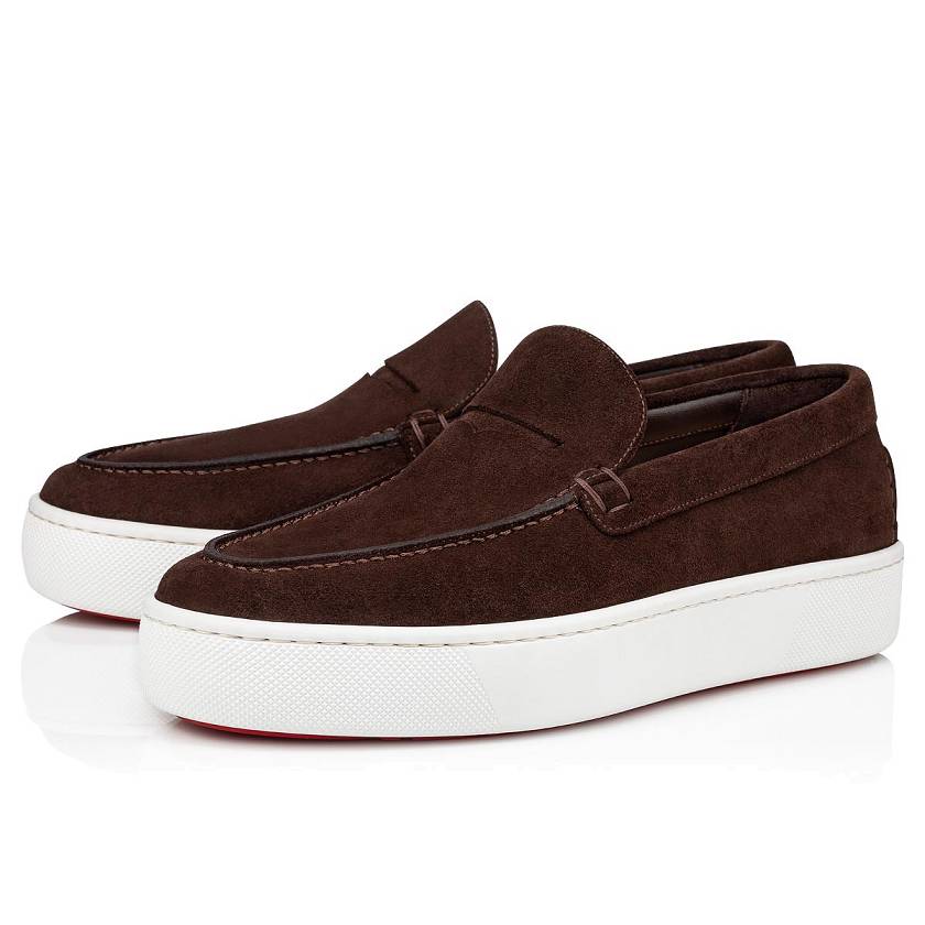 Men's Christian Louboutin Paqueboat Veau Velours Slip On Sneakers - Brown [8056-794]